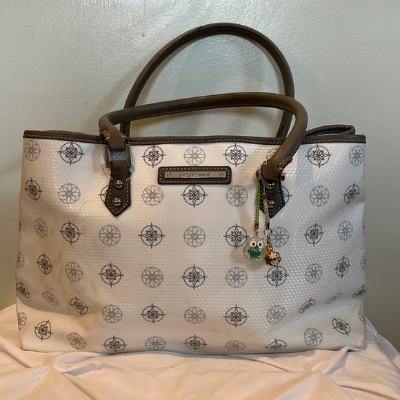 Cielo E Mare white with gray handle and flower pattern handbag - Picture 2 of 9